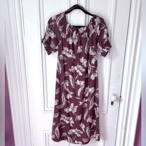 Women’s RW & Co. Short Sleeve Ruffle Neck Brown Floral Pattern Midi Dress Medium